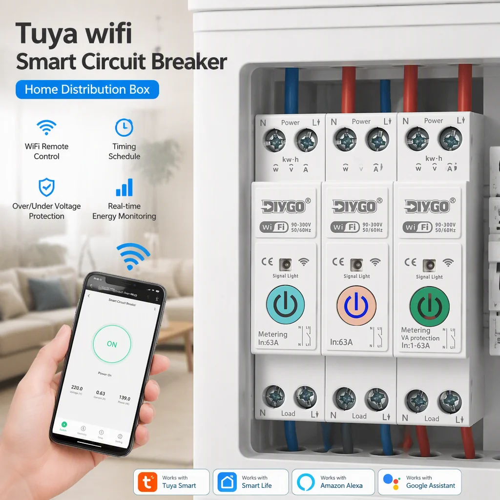 TUYA Smartlife WiFi Smart Switch circuit breaker Energy Meter kWh Metering Monitoring Timer Relay MCB Voltage Current Protection