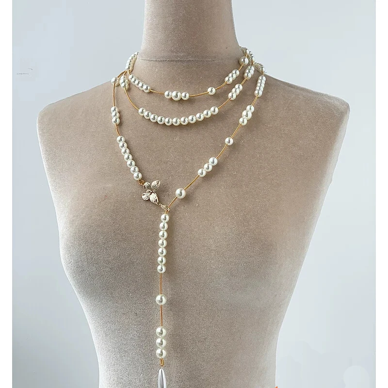 

Multi-Useful Broken Pearls Necklace Waist Chain Dual-use Stack Wearing Silver Butterfly Long Saturn Elegant Accessory 2024 new