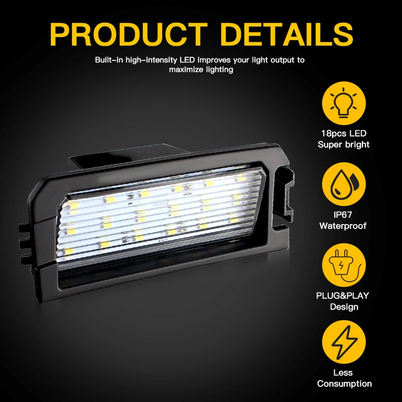 2PCS For Kia K5 2021+ Rio 2018-2023 Niro 2017-2022 Cadenza 2017-2020 LED Rear License Plate Lights White LED Bulb Tail Lamp 12V - view 3