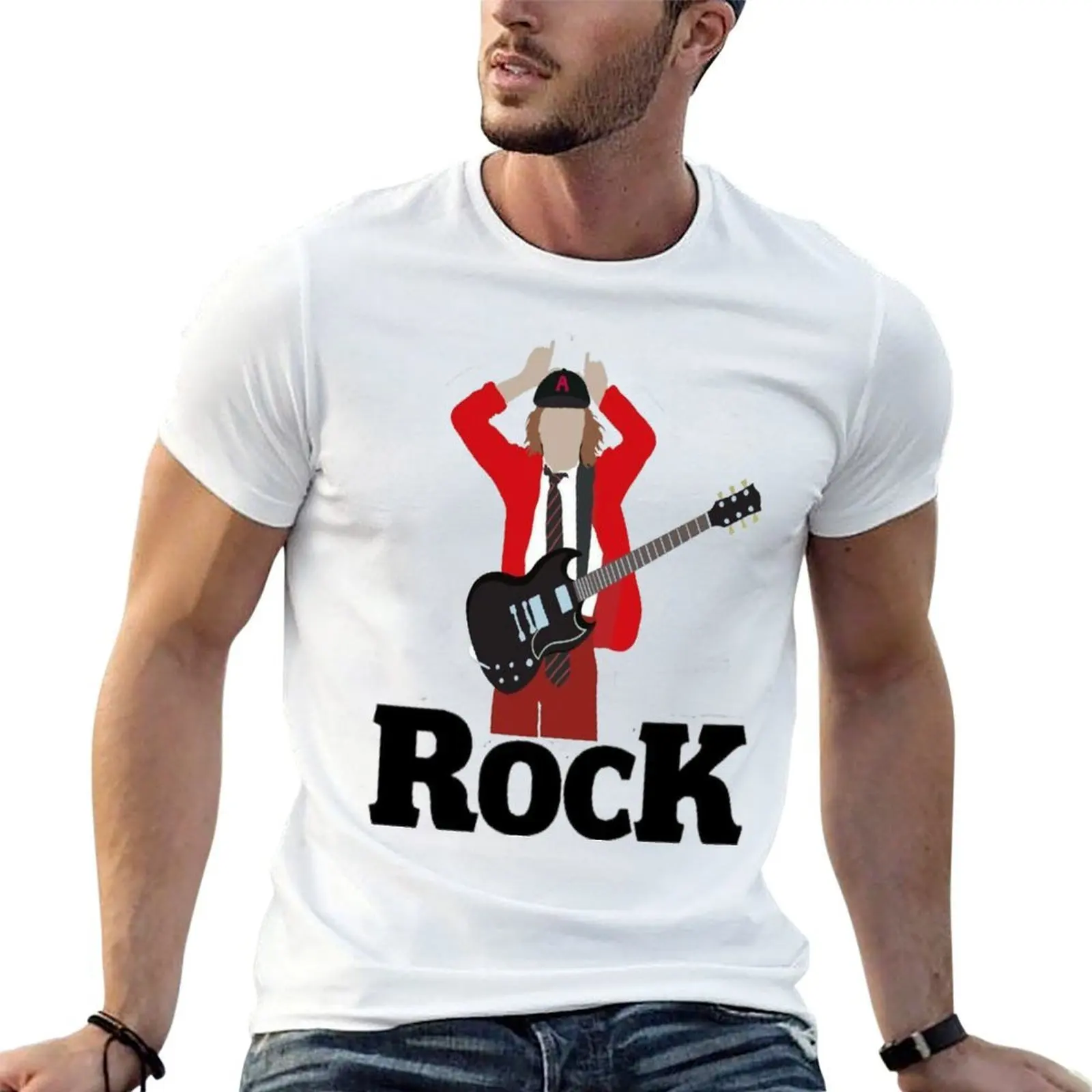 تي شيرت قطني تي شيرت شاب من القطن acdc قميص أنيمي 100% تي شيرت رجالي قميص أساسي عالي الجودة
