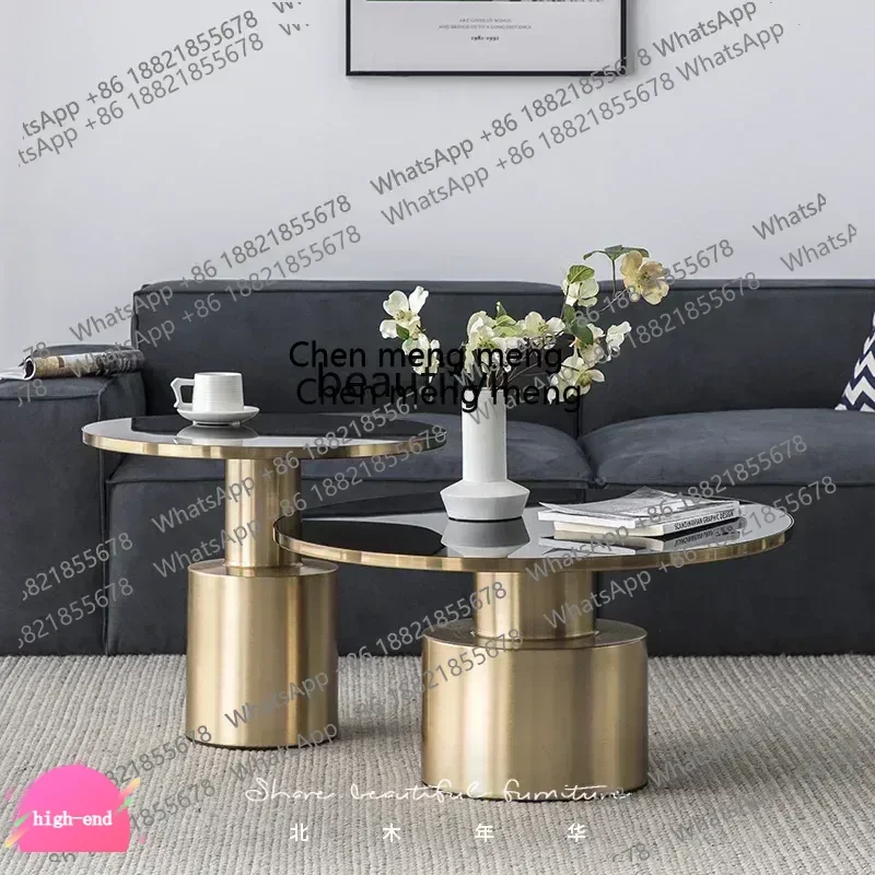 Nordic designer coffee side table light luxury living room round metal coffee table combination height  AB