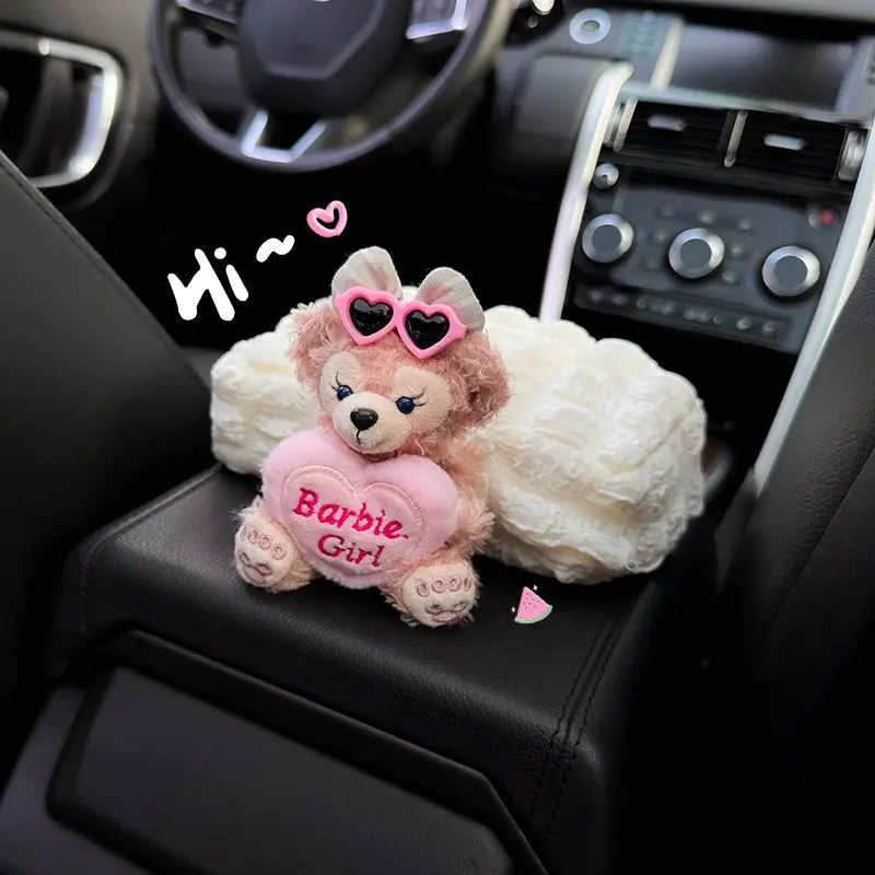 Disney Anime Figures Duffy Car Tissue Box Cartoon Cute Plush Doll scatole portaoggetti in tessuto accessori decorativi per interni Auto