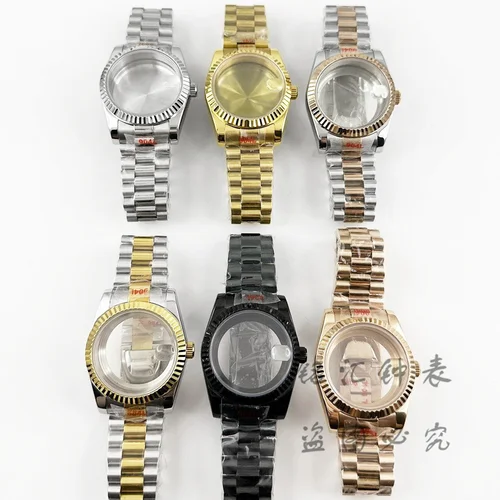 Imagen 2 del producto Caja de reloj de zafiro con pulsera presidencial resistente al agua de alta calidad curvada estriada de 36MM/40MM para movimiento NH34 NH35 NH36 ETA2824