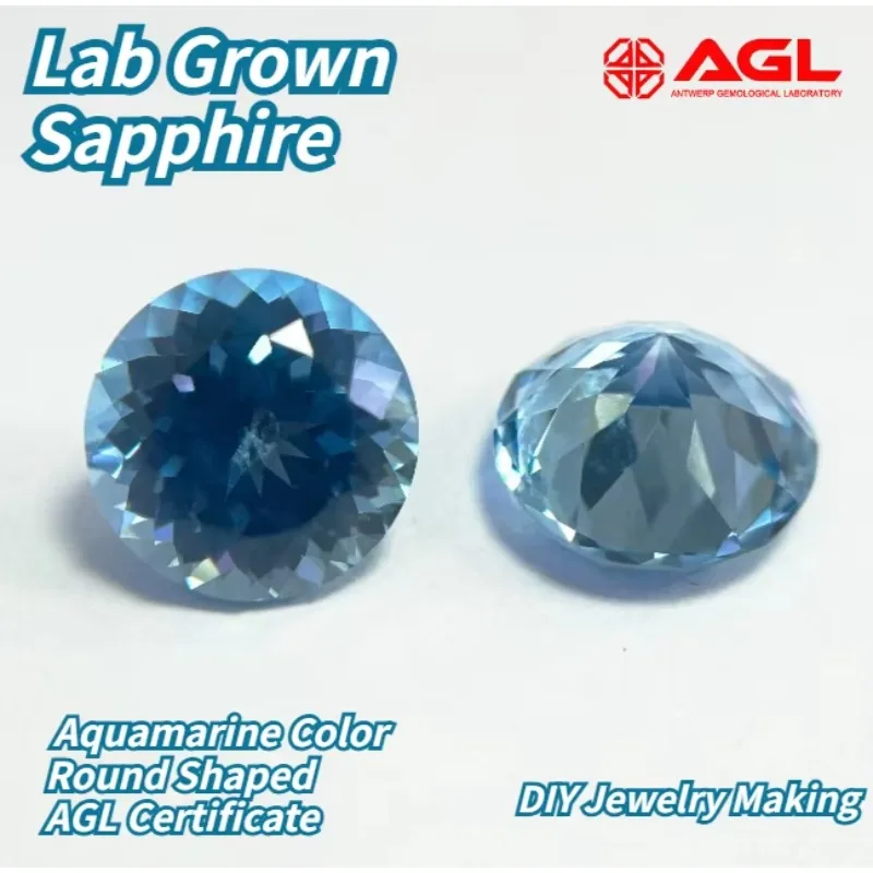 BLab Grown Sapphire Aquamarine Color Round Shaped Extremely Shiny Quality  Advanced Jewelry Making Materials  AGL Certificate