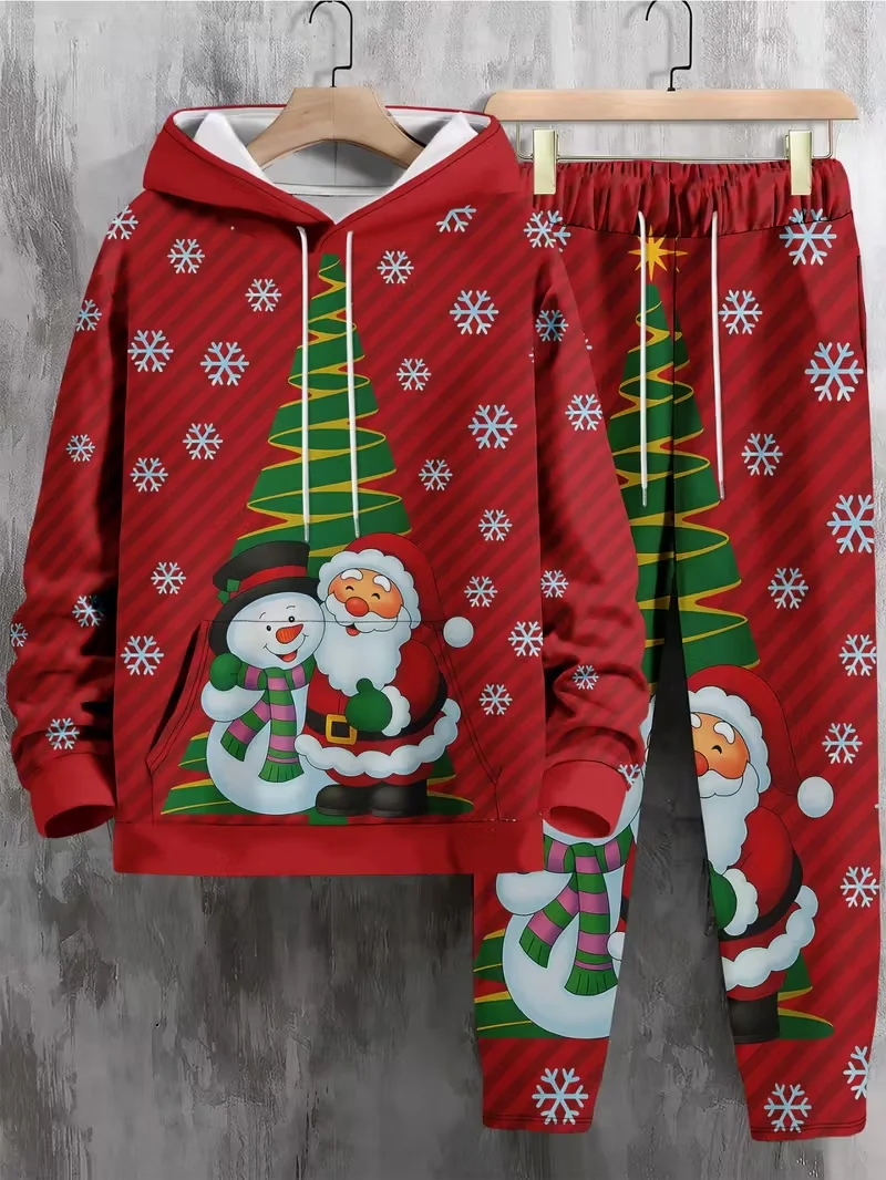 

Autumn and Winter Men Hoodie Sports Set Santa Claus Printed Men 3D Printed Hoodie Set Quick Drying and Breathable Christmas Set