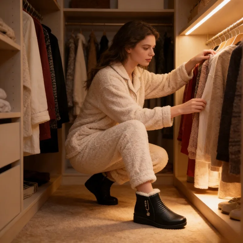 

Soft-soled Wear-resistant Mother Shoes Winter Middle-aged Elderly Cotton Shoes Warm Flat-soled Women's Short Boots Leather Shoes