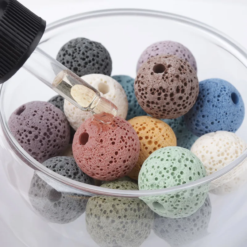 Natürliche schwarze Lavasteinperle, rund, Vulkangestein, bunt, lose Distanzperlen für Schmuckherstellung, DIY-Halskette, Armband, Charms