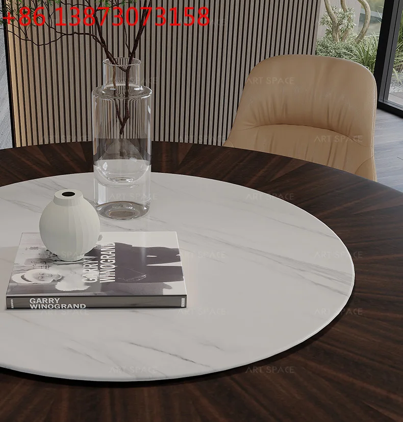 Italian minimalist household solid wood round dining table rotating disc small apartment dining table