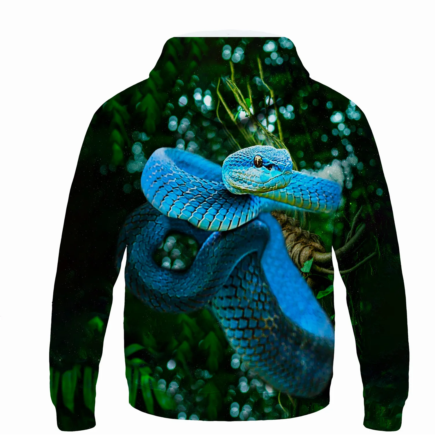 2022 Fashion Casual Blue Poisonous Snake Pattern Printed Hoodie Novelty 3D Animal Sweatshirt Harajuku Style Hoodies