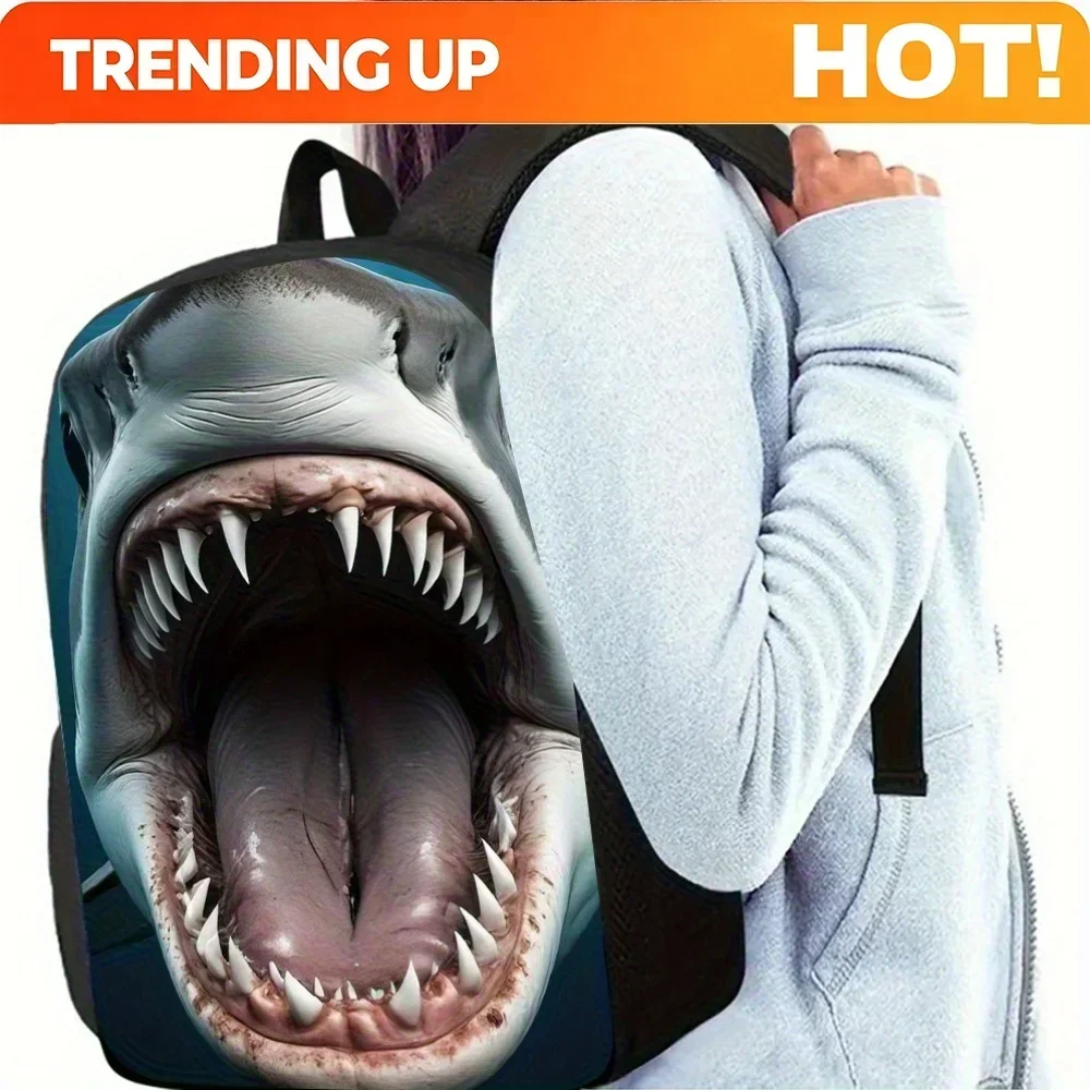 Custom Bag Shark Backpack Set With Adjustable Shoulder Straps, Polyester Lining, Zipper Closure, Hand Washable - Ideal For Trave