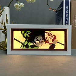 Tanjiro Kamado Figuras Anime, Luzes LED, Decoração do Quarto Gamer, Caixa de Luz Cortada em Papel Manga, Luminária de Mesa, Quarto, Natal