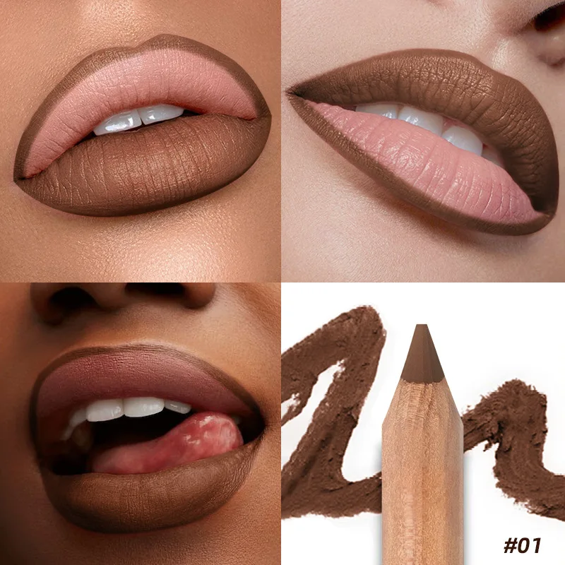 Matte Lipliner ปากกา Nude สีน้ําตาลไม้ลิปสติกกันน้ําสวมใส่ Non-stick Cup Lip Contouring ปากกา Professional แต่งหน้า