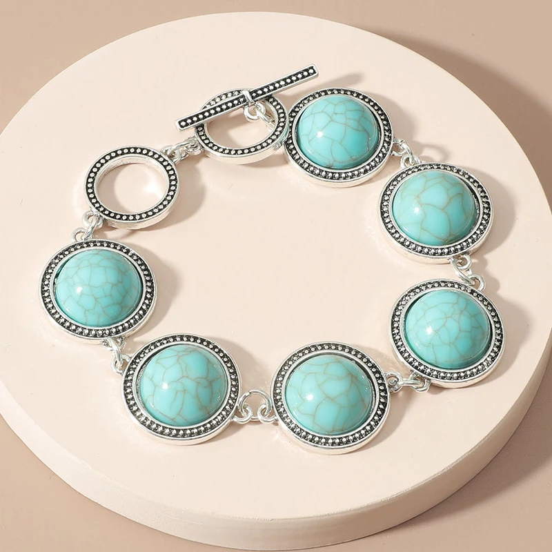 Fashion Boho Vintage Round Turquoises Bracelets Bangles For Women Blue Red Black White Bead Adjustable Bracelet Jewelry Pulseras