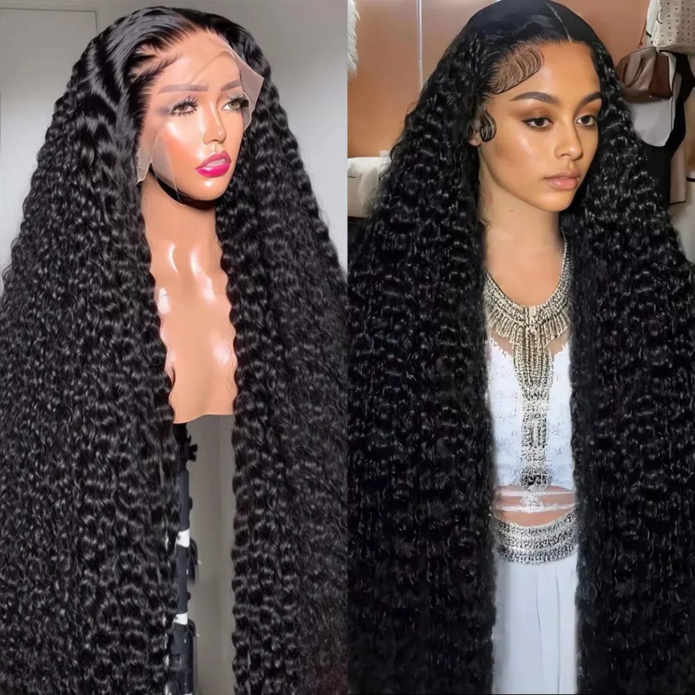 شفاف 200% كثافة المياه Culry 360 كامل الدانتيل الباروكة الأمامية شعر الإنسان 38 بوصة موجة عميقة 5x5 13x6 Hd الدانتيل شعر مستعار أمامي للنساء