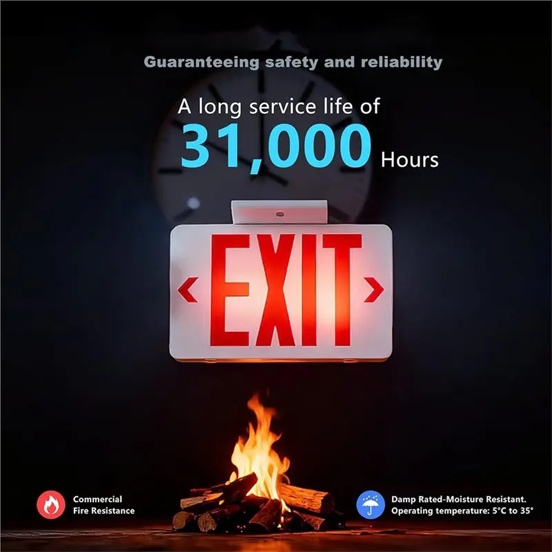 AAAEL-Red LED Exit Sign With Emergency Light, UL Listed, Commercial Emergency Light Combo Combination Including Battery Backup
