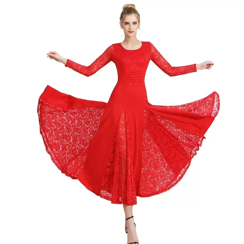 

The new moden dance Women Dance Dress Waltz Ballroom Tango National Standard Dance Clothes Long Sleeved Performance Suit
