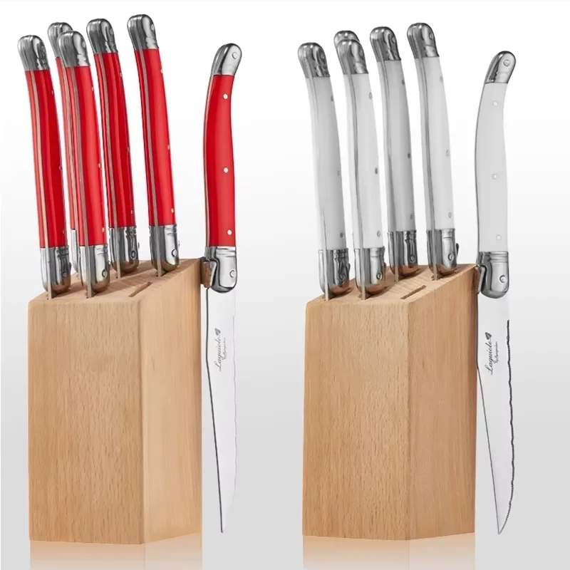 6-8pcs Stainless Steel Steak Knife Set Laguiole Steak Knives Colorful White Table Dinner Knife Colorful Christmas Cutlery Black view 6
