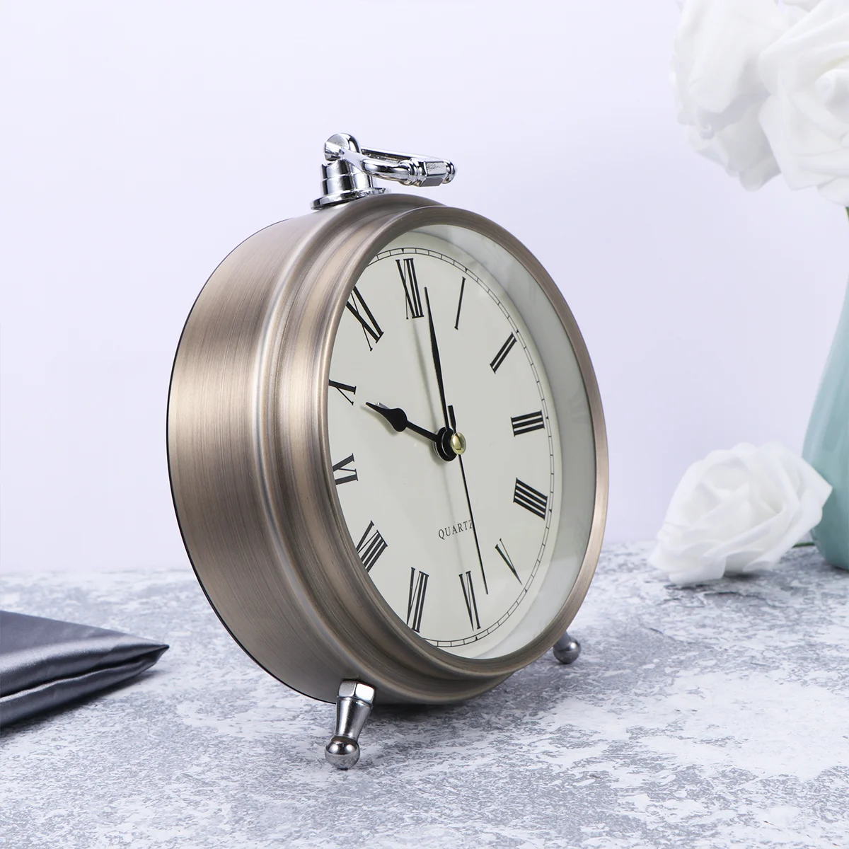 

Metal Alarm Clock Roman Numerals Table Bedside Silent Alarm Clock without table clock night light clock