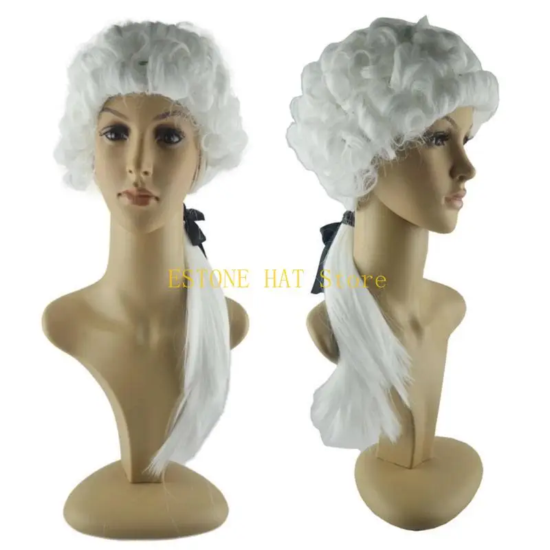 49mf juge blanc juge avocate Percure en poudre Halloween Cosplay Wigs Juge Cost Costume For Women Men Men Gentleman