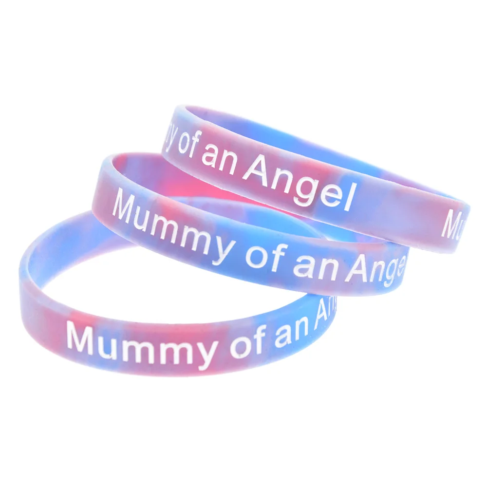 50 Pcs Mummy And Daddy Of An Angel Silicone Bracelet Family Party Gift Rubber Wristband Swirl Color