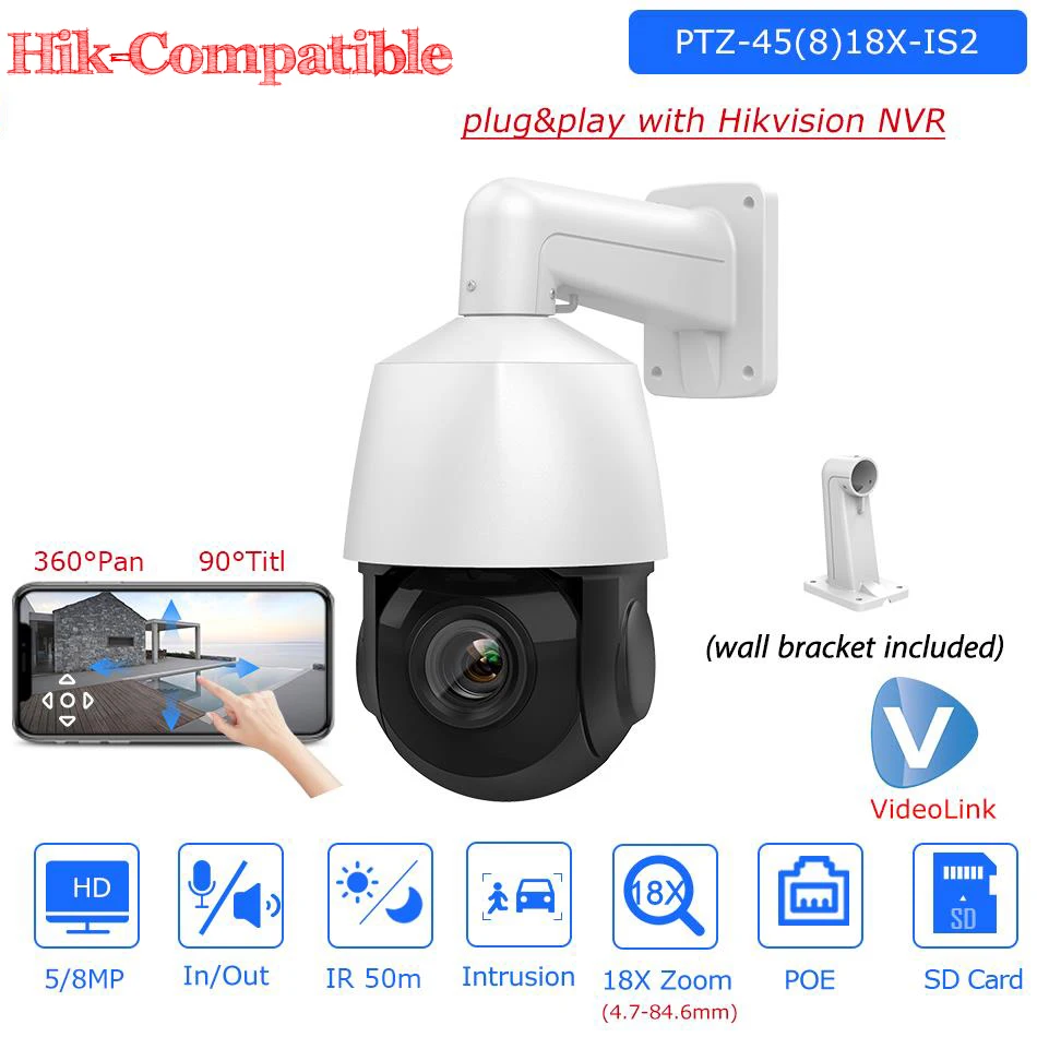 

Summer Sale Hikvision Compatible 8MP 5MP 18X PTZ IP Camera Auto-tracking 2-way Audio SD Card Security Surveillance CCTV Camera