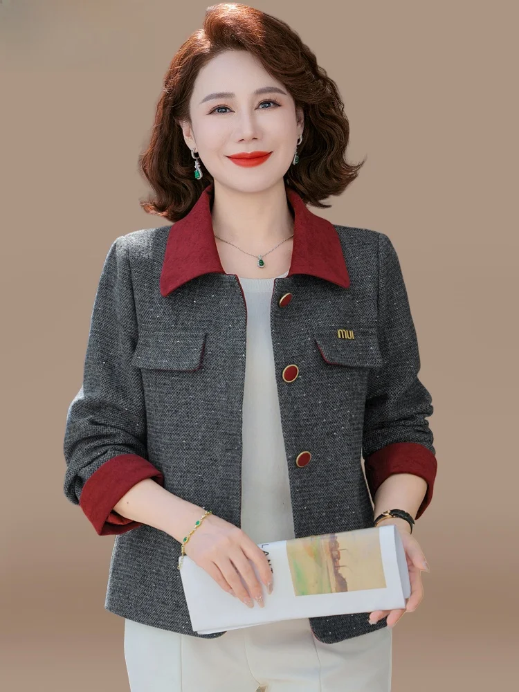 

Spring Faion Outerwear for Middle-Aged Mothers Ele Small Fraance Sle Loose Fit Cardigan Polyester Fiber Jaet