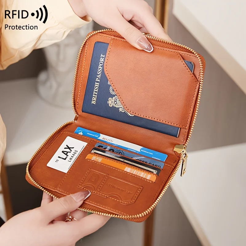 RFID Blocking Passport Holder with Zipper Travel Credit Card Bag - Multifunctional Document Organizer