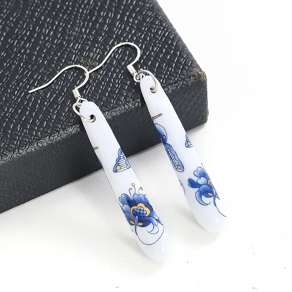 Ceramic Earrings China Blue and White Porcelain Drop Pendant Earrings Woman Party Treasured Souvenir Gifts Daily Fashion Jewelry