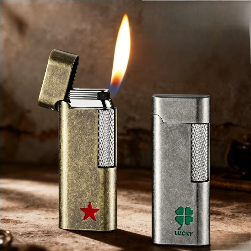 New Classic Vintage Slim Zinc Alloy Rolling Wheel Flint Lighter Portable Premium Mens Festival Smoking Gift for Cigarette Pipe