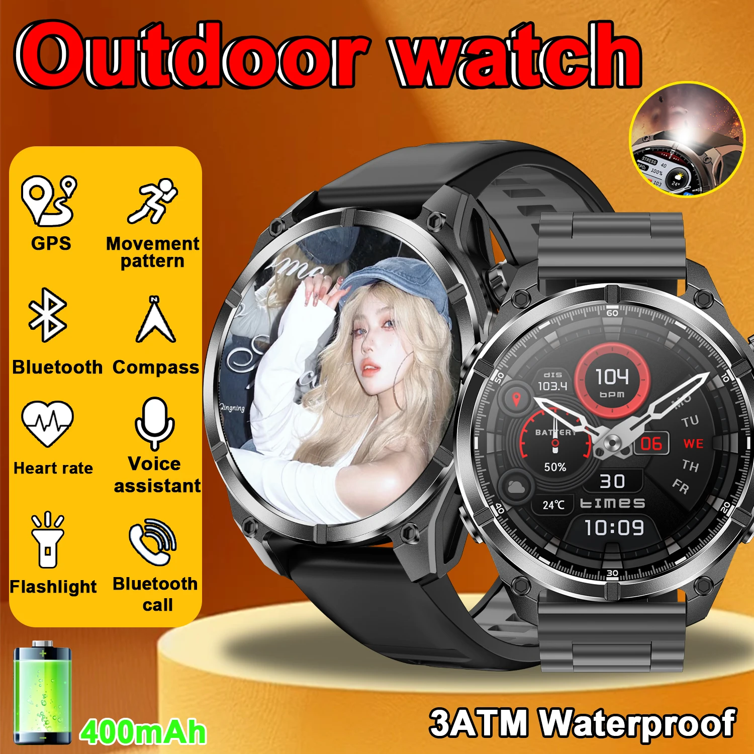 

HD300 Outdoor Sports 3ATM Waterproof Smart Watch GPS Track Altitude Barometric Pressure Flashlight Bluetooth Call Outdoor watch