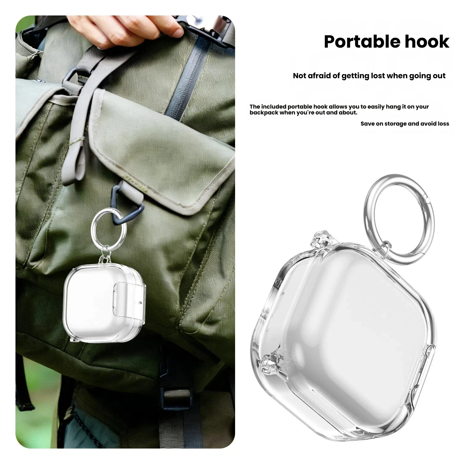 

Transparent TPU Earphone Case For Samsung Galaxy Buds 4 Full-Body Shockproof Cover Security Lock Anti-loss Keychain Accessory