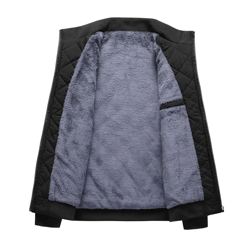 Autumn Winter Bomber Jacket Men Diamond Pattern Fleece Lined Casual Jacket Men Fashion Clothing Brand New Slim Fit Coat