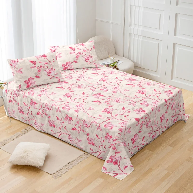 3-częściowy zestaw pościeli z flaneli w kwiatowy wzór, przyjazny dla skóry, oddychający, do użytku domowego, prześcieradło, narzuta na łóżko i poszewki na poduszki.