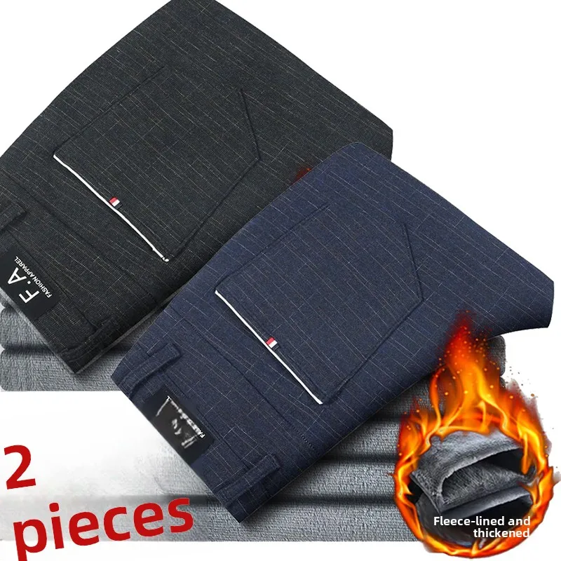 

Мужские зимние утепленные свободные брюки прямого кроя на флисовой подкладке, плотные, для весны и осени, рабочая одежда, модный городской стиль