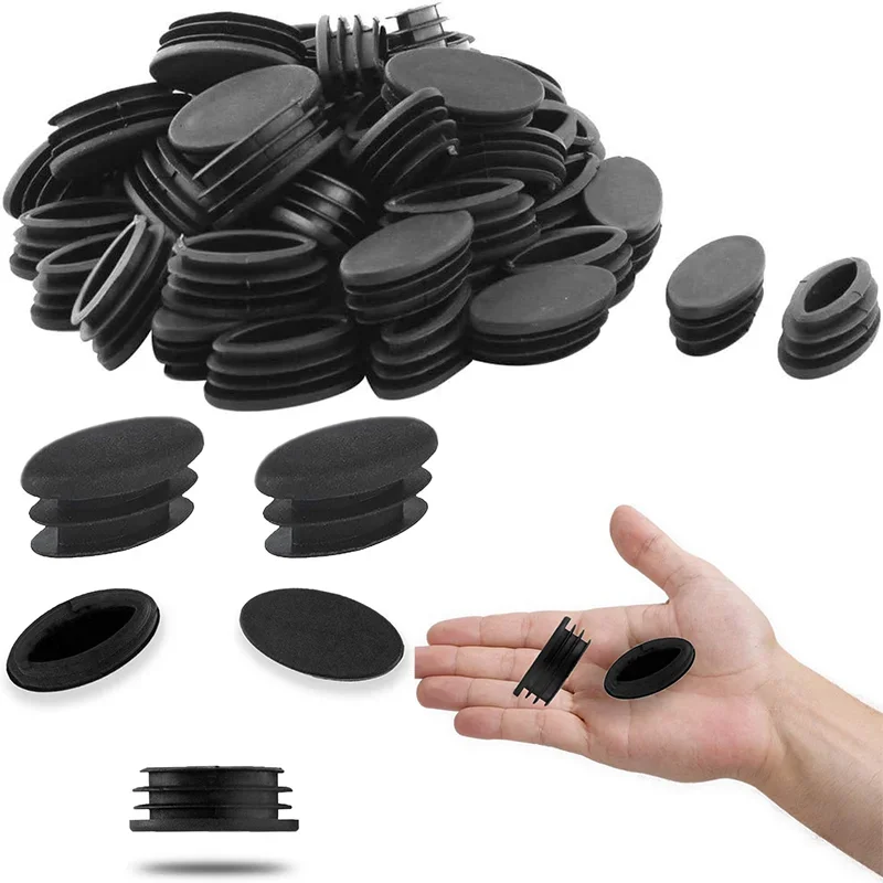 50/100pcs Oval Chair End Caps Tubing Plug Cap Furniture Oval Pads Silicone Chair Leg Cap for Desk Protector Leveling Feet System