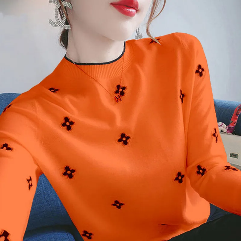 Women Sweater Autumn Winter Exquisite Embroidery Knitwear  2021Female New Slim Bottom Shirt Korean Knit Sweater Women Pullover