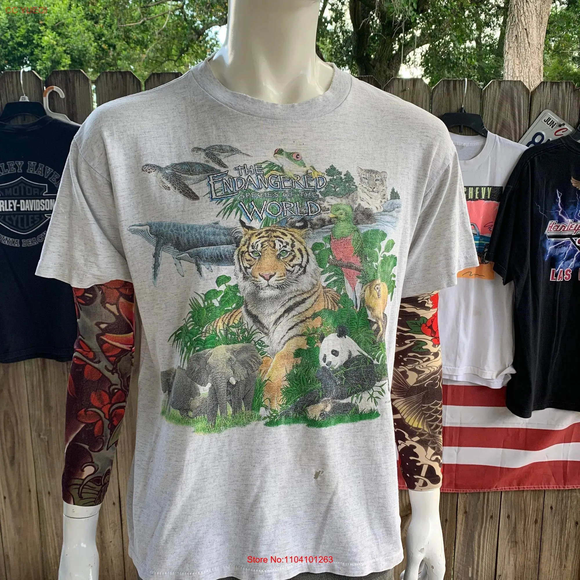 ヴィンテージTシャツ1991野生動物,世界の自然の作物,シール,長袖または半袖のラベル