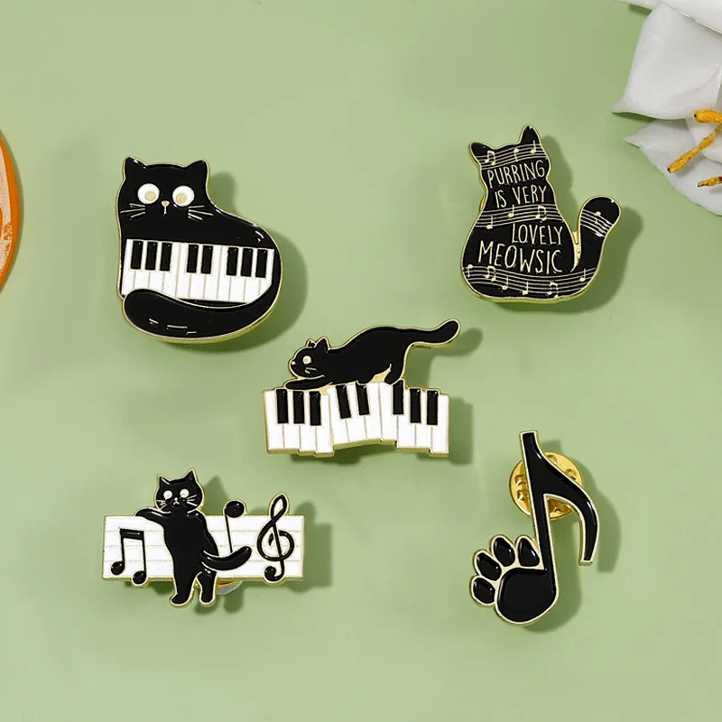 Cartoon Series Cat Pendant Punk Style Piano Notes Animal Charm DIY Necklace Piano Notes Instrument Accessories