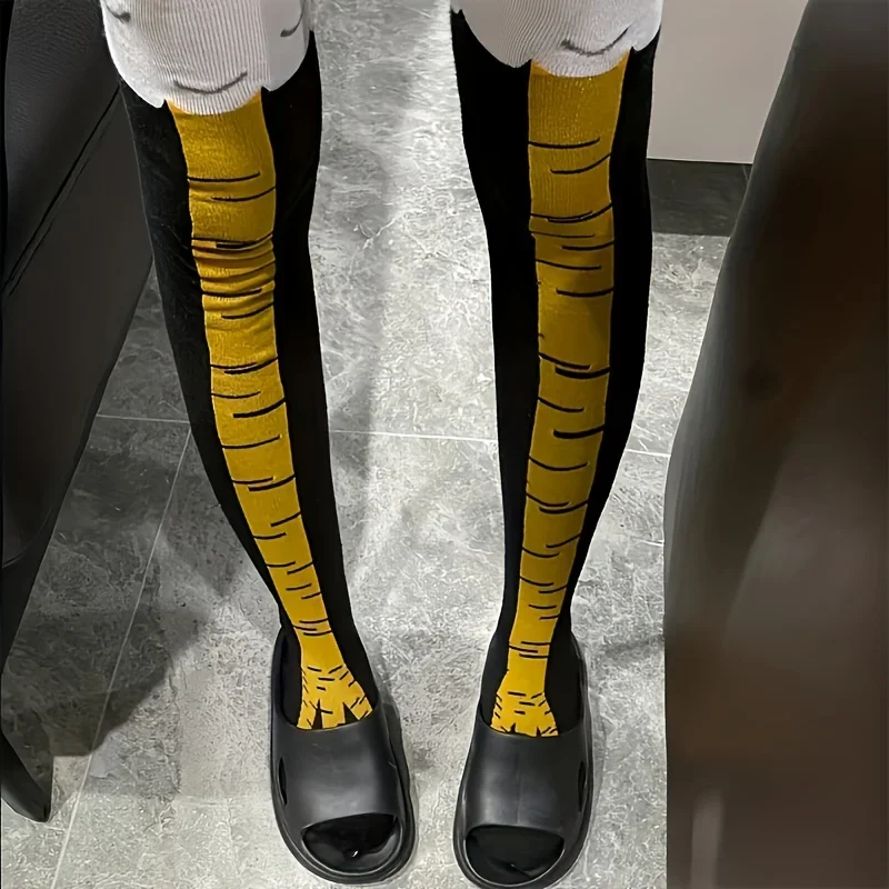 2 pares mulheres quentes joelho meias altas na moda dos desenhos animados engraçado frango garra meias de fitness esportes casuais perna fina longo tubo meias femininas