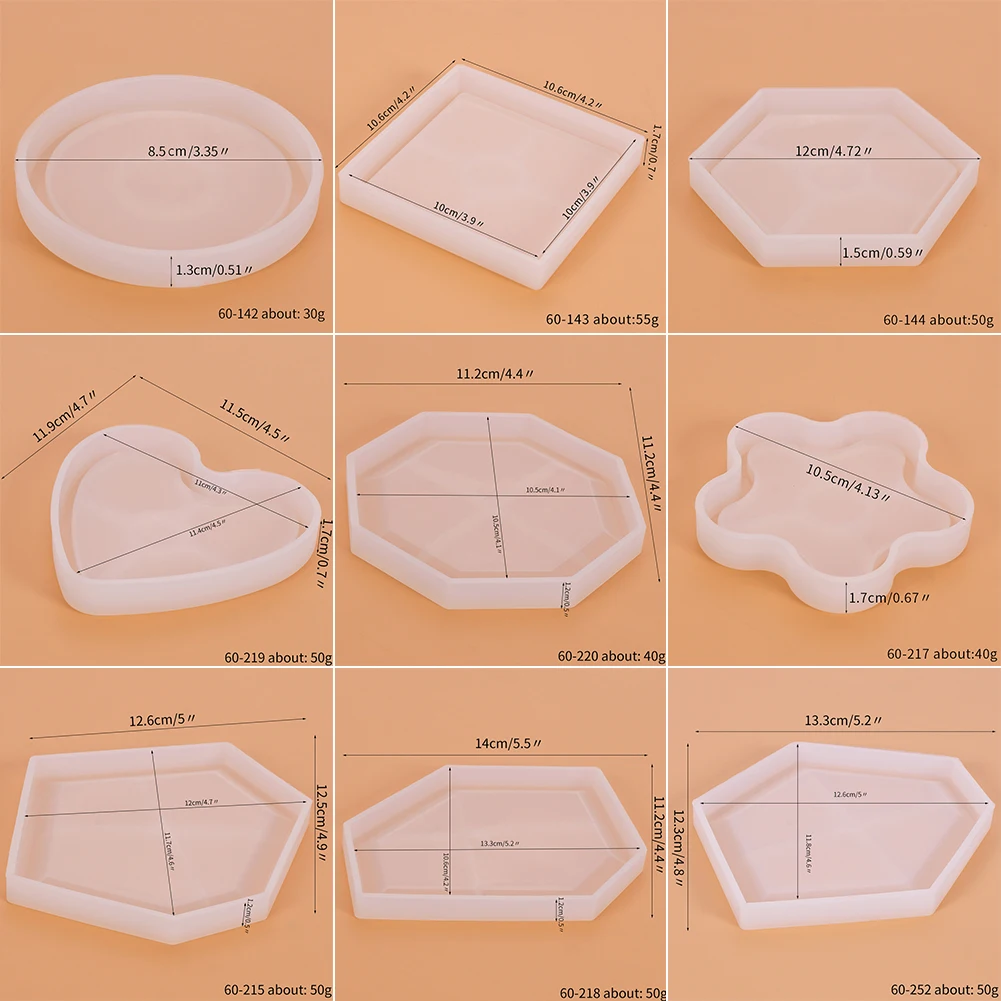 Tray Coaster Silicone Mold DIY Geometric Round Square Heart Hexagon Coaster Storage Plate Epoxy Resin Mold Home Decor
