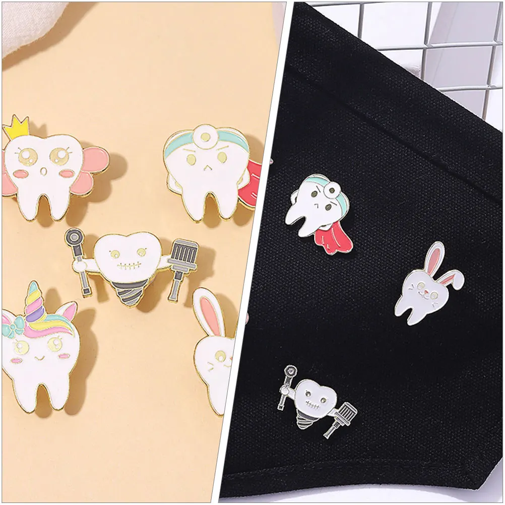 

10Pcs Cartoon Tooth Brooch Pin Zinc Alloy Creative Lapel Badge for Clothes Bags Backpacks Stylish Brooch Pin Badge Locking Backs
