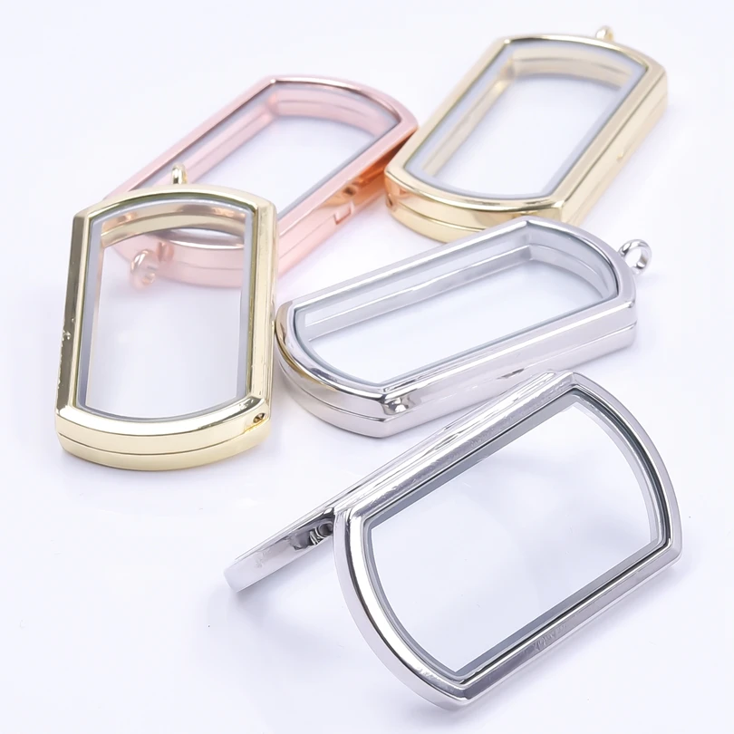 Rectangle Locket Pendant Jewelry Making Necklace Keychain Memory Cage Glass Metal Floating Charms Accessories Handmade Materials