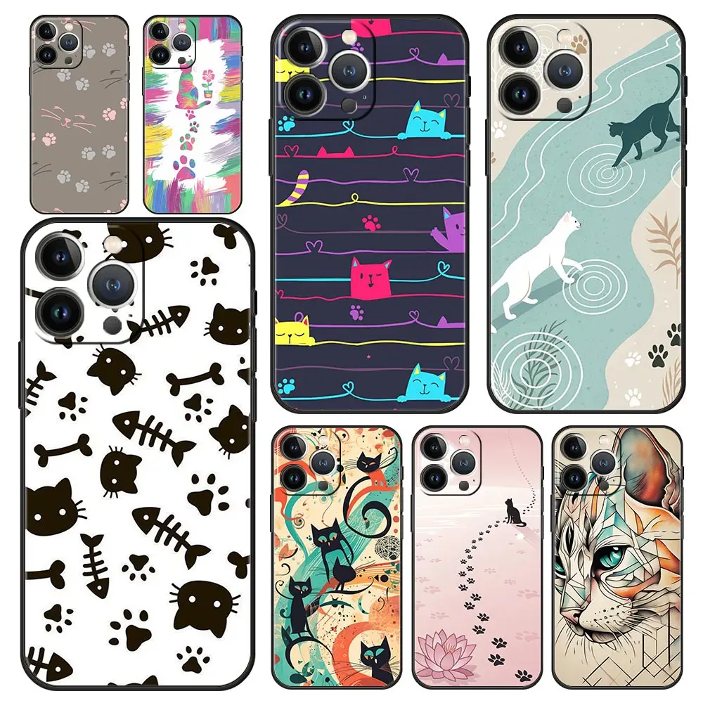 Abstract Creative Cute Cat Line Pattern Phone Case for iPhone 17 16 15 14 13 12 Pro Max 11 Pro Max 17 AIR Plus Soft TPU Shell
