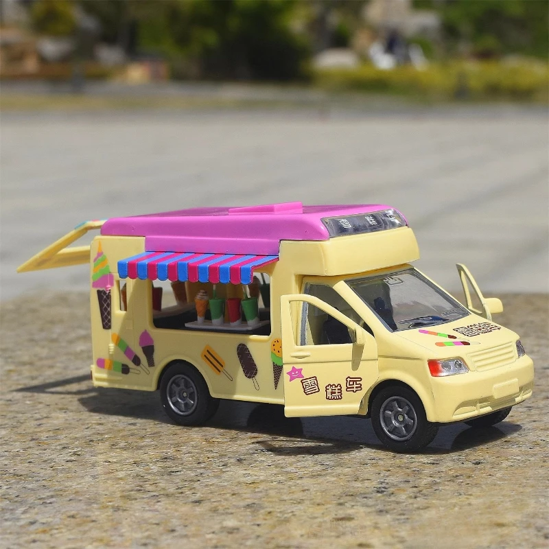 

Alloy Model Sound and Light Car 1:32 Simulation Ice Cream Truck Food Truck Store Toy Pull-back Vehicle Kids Baby Gift