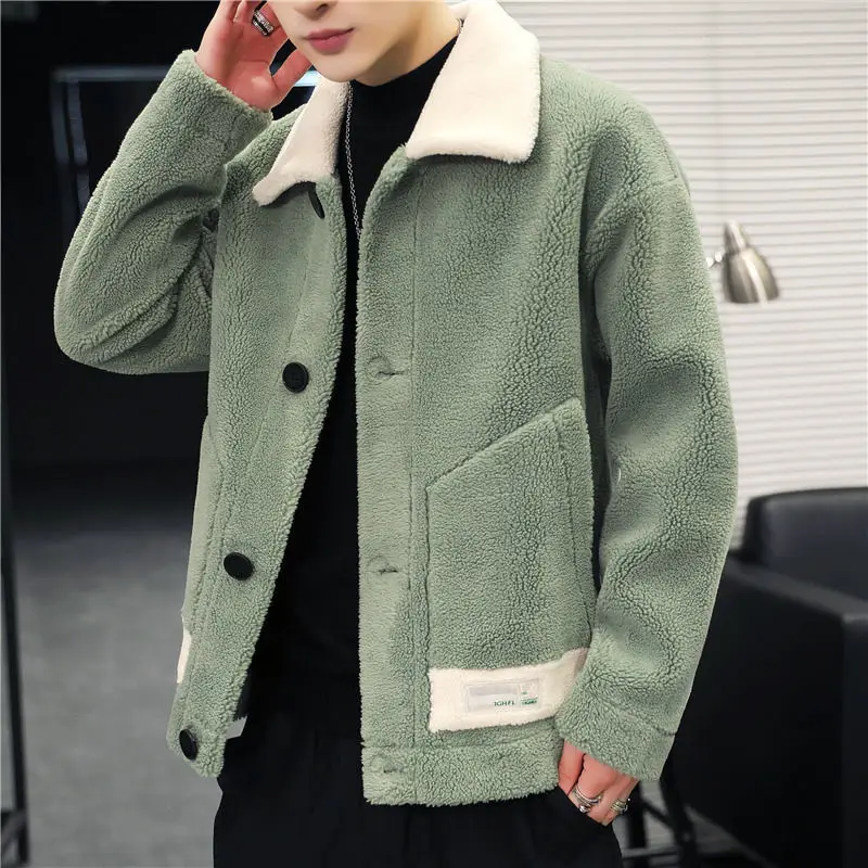 

Тяжелая мужская флисовая куртка из ягненка. Зимнее пальто из текстурированного флиса с повседневным дизайном.