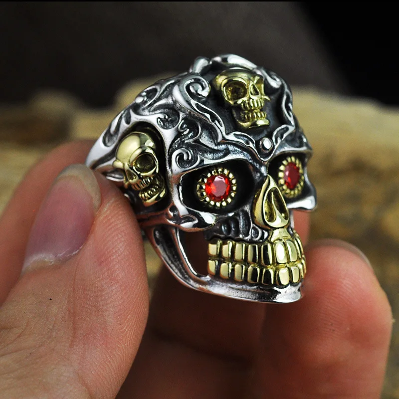 BOCAI New Real S925 Silver Jewelry Accessories Personality Trendy Skull Man Ring Rock Punk Style Fashionable Birthday Gift