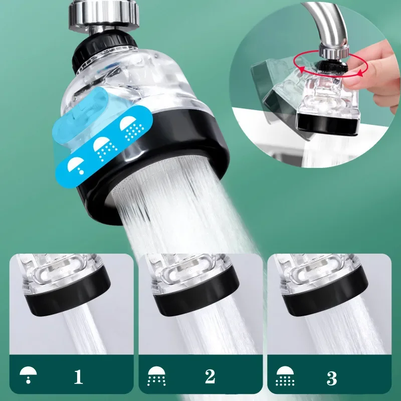 360 Rotation Kitchen Faucet Adapter 2/3 Modes Universal  Faucet Filter Extenders Kitchen Gadgets Spray Water Saving Tap Nozzle