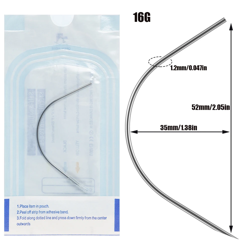 Curved Needle with Disposable Sterile Package for Piercing