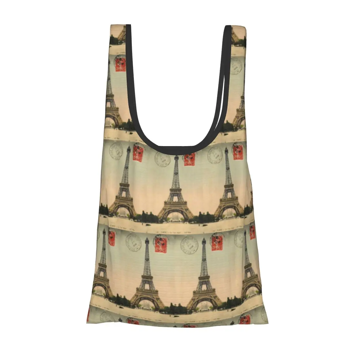 

Эйфелева башня, винтажная французская открытка, портативная сумка-тоут для покупок, большая вместительная сумка-шоппер, продуктовая сумка, сумка на плечо