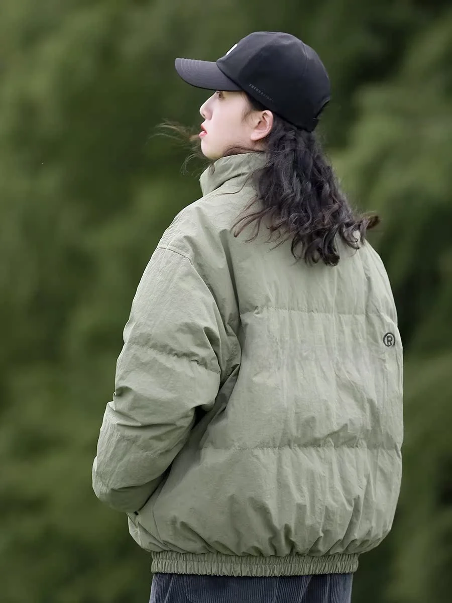 

Thiened Winter down Jaet Women's Embroidered Letter Design Street Sle Hip Hop Straight Leg Zipper Closure Long Sve Coat